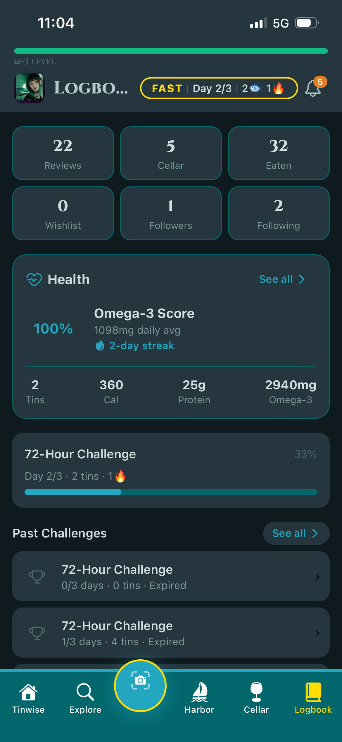 Logbook with achievements